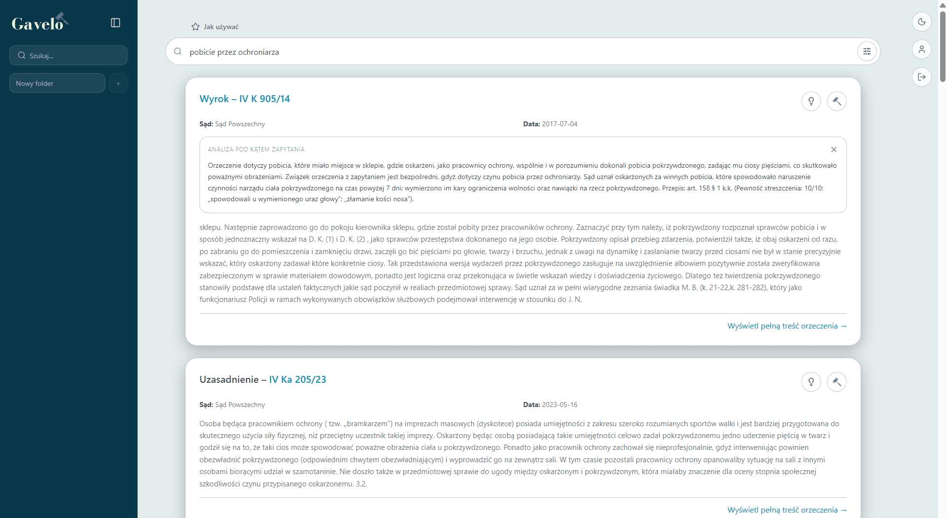 Zrzut ekranu – Precyzyjny dobór orzeczeń